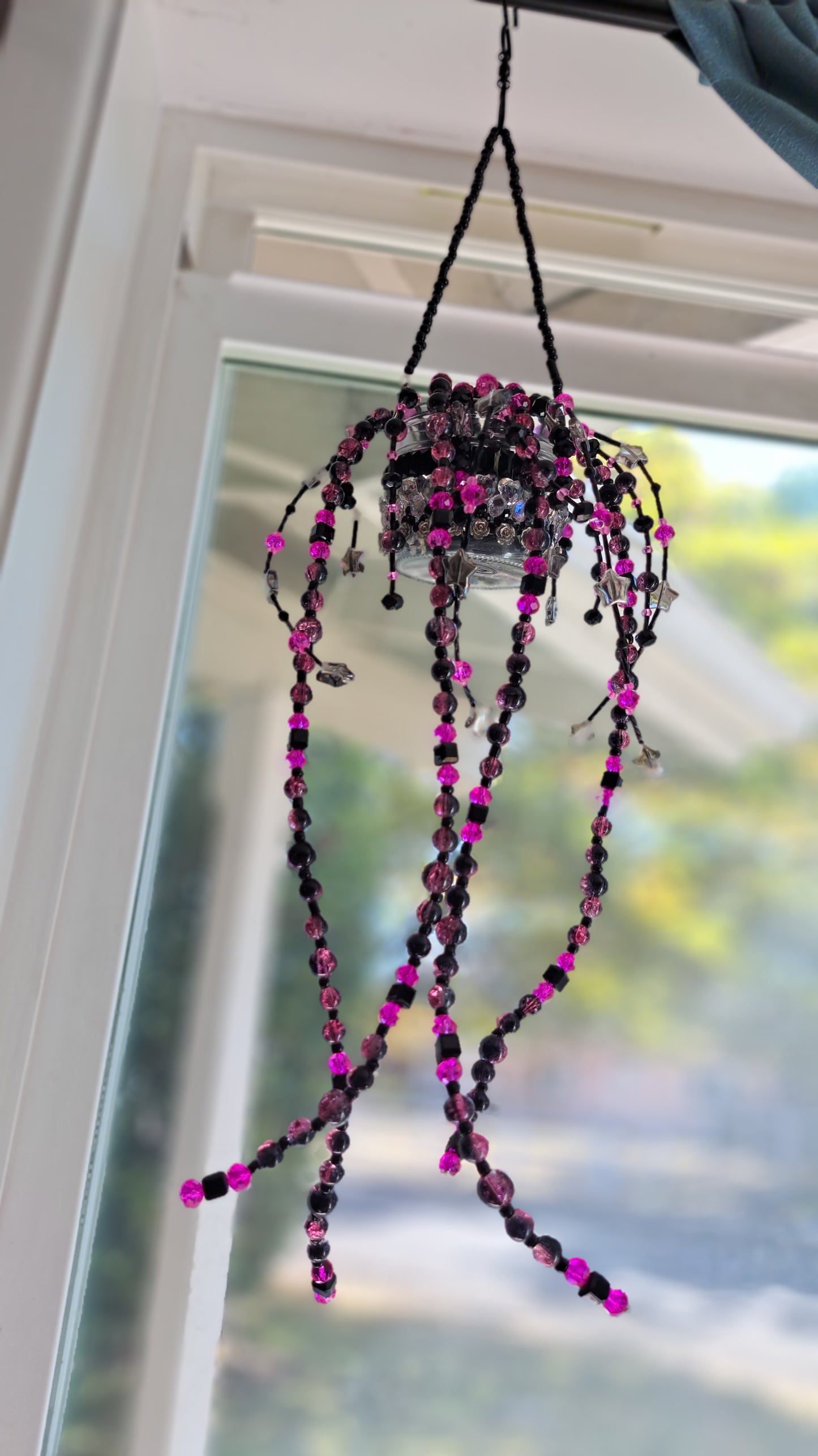 Handcrafted Black/Hot Pink Beaded Plant Hanger