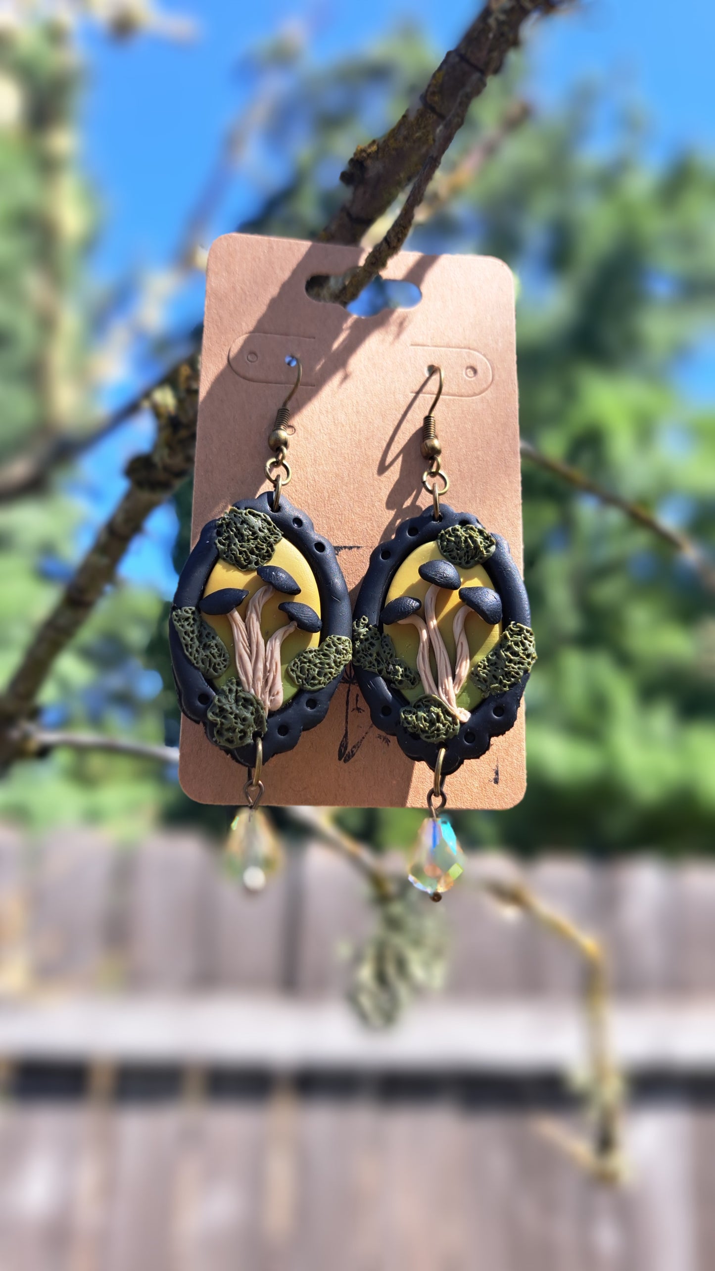 Handmade "Dark Mossy Mushroom" Polymer Dangle Earrings
