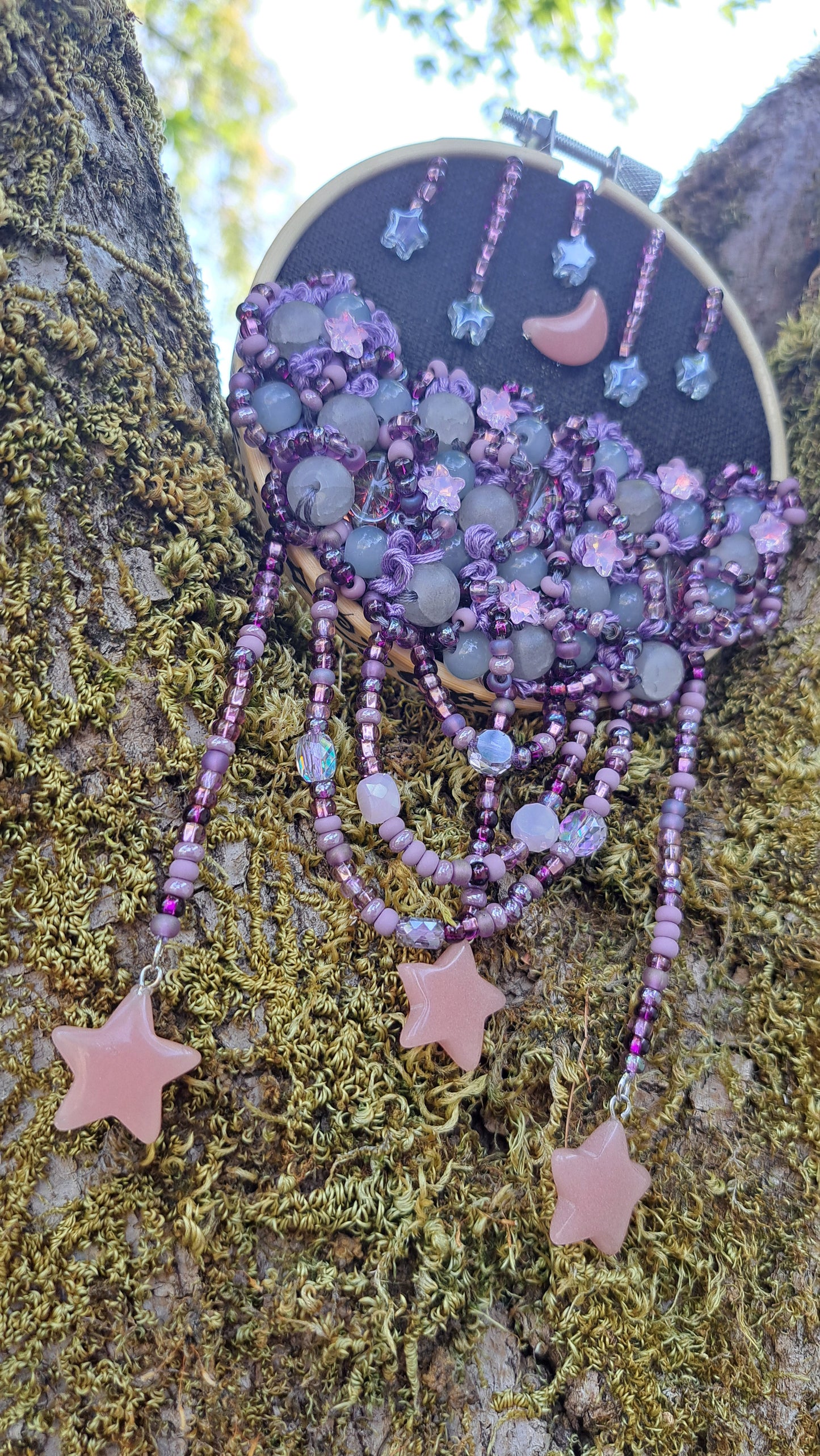 Handcrafted "Moon & Stars" 4 in Beaded Wall Hanger