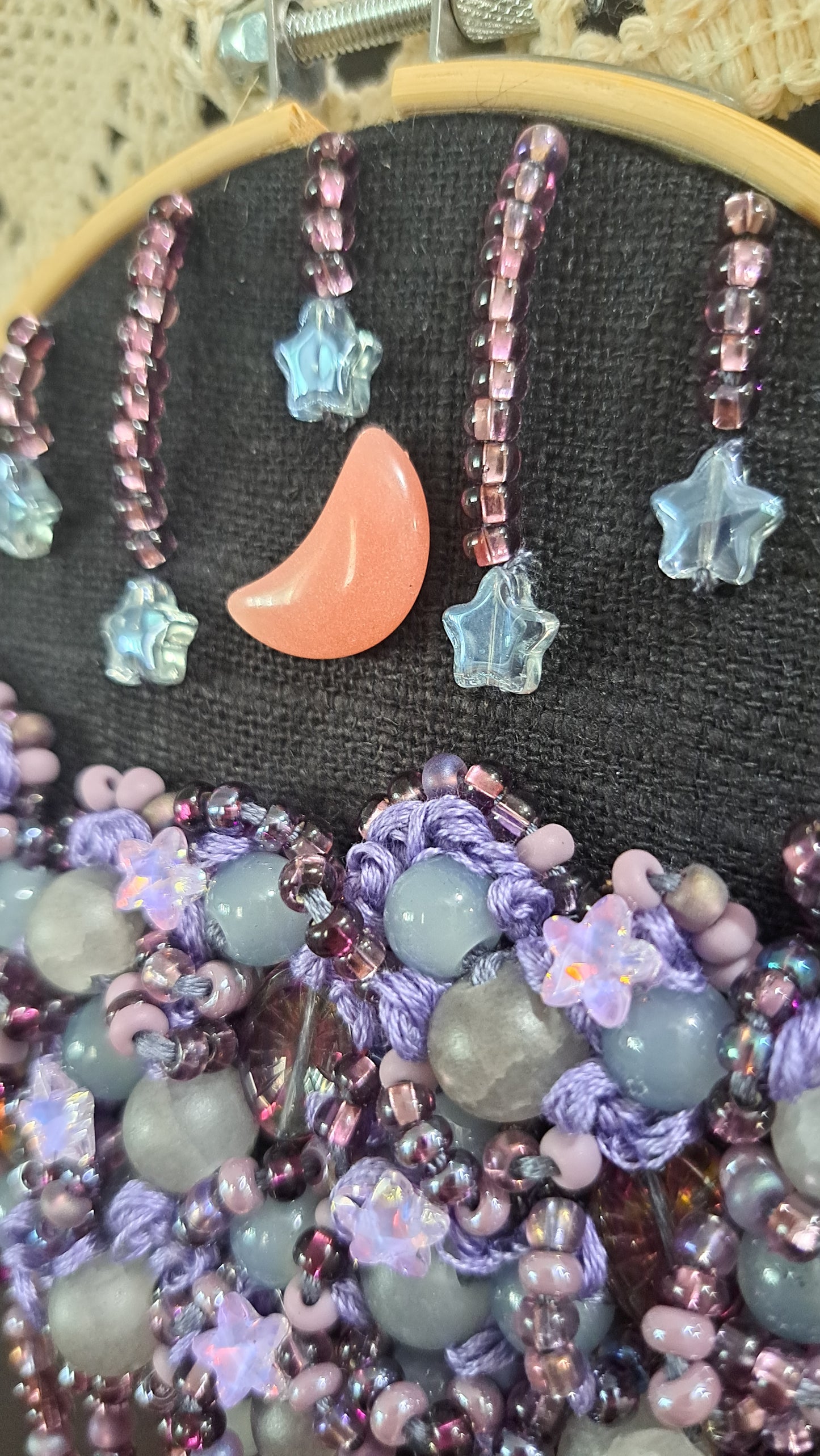 Handcrafted "Moon & Stars" 4 in Beaded Wall Hanger