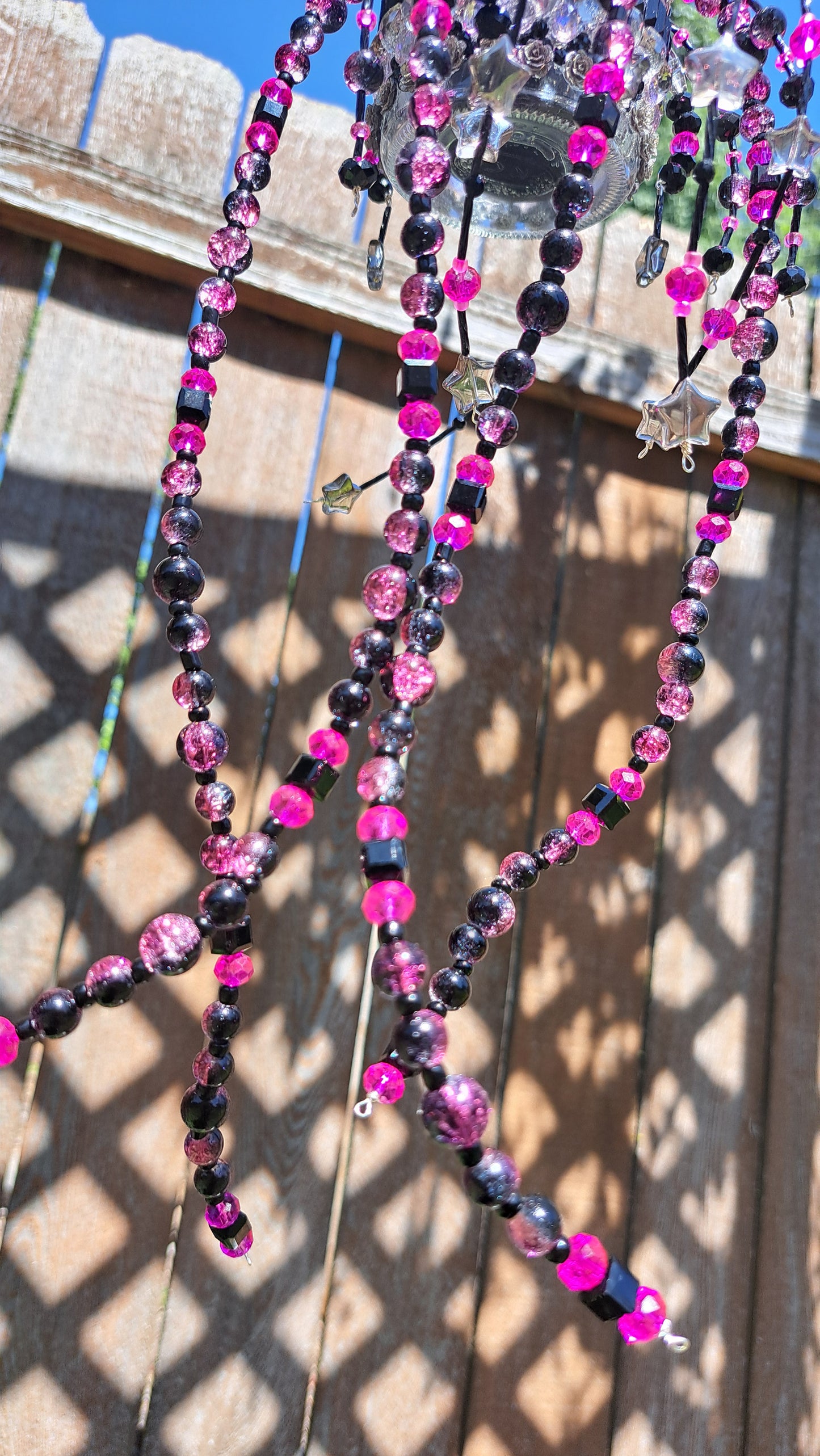 Handcrafted Black/Hot Pink Beaded Plant Hanger