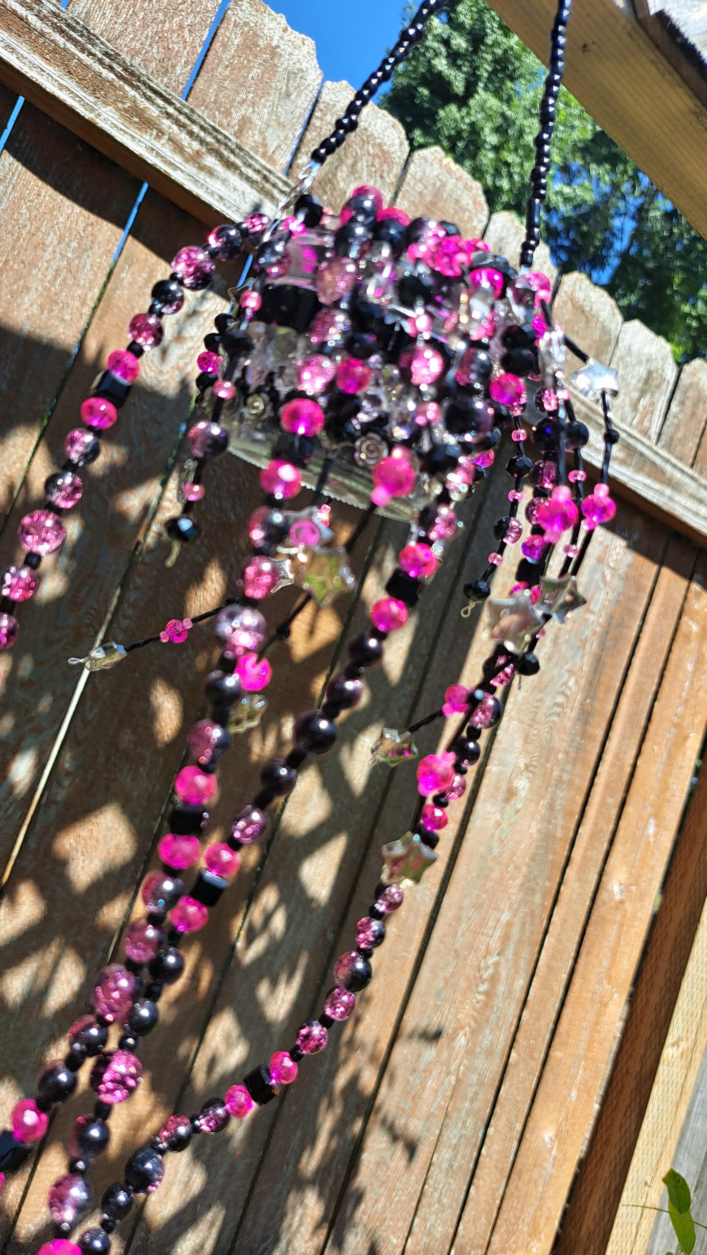 Handcrafted Black/Hot Pink Beaded Plant Hanger