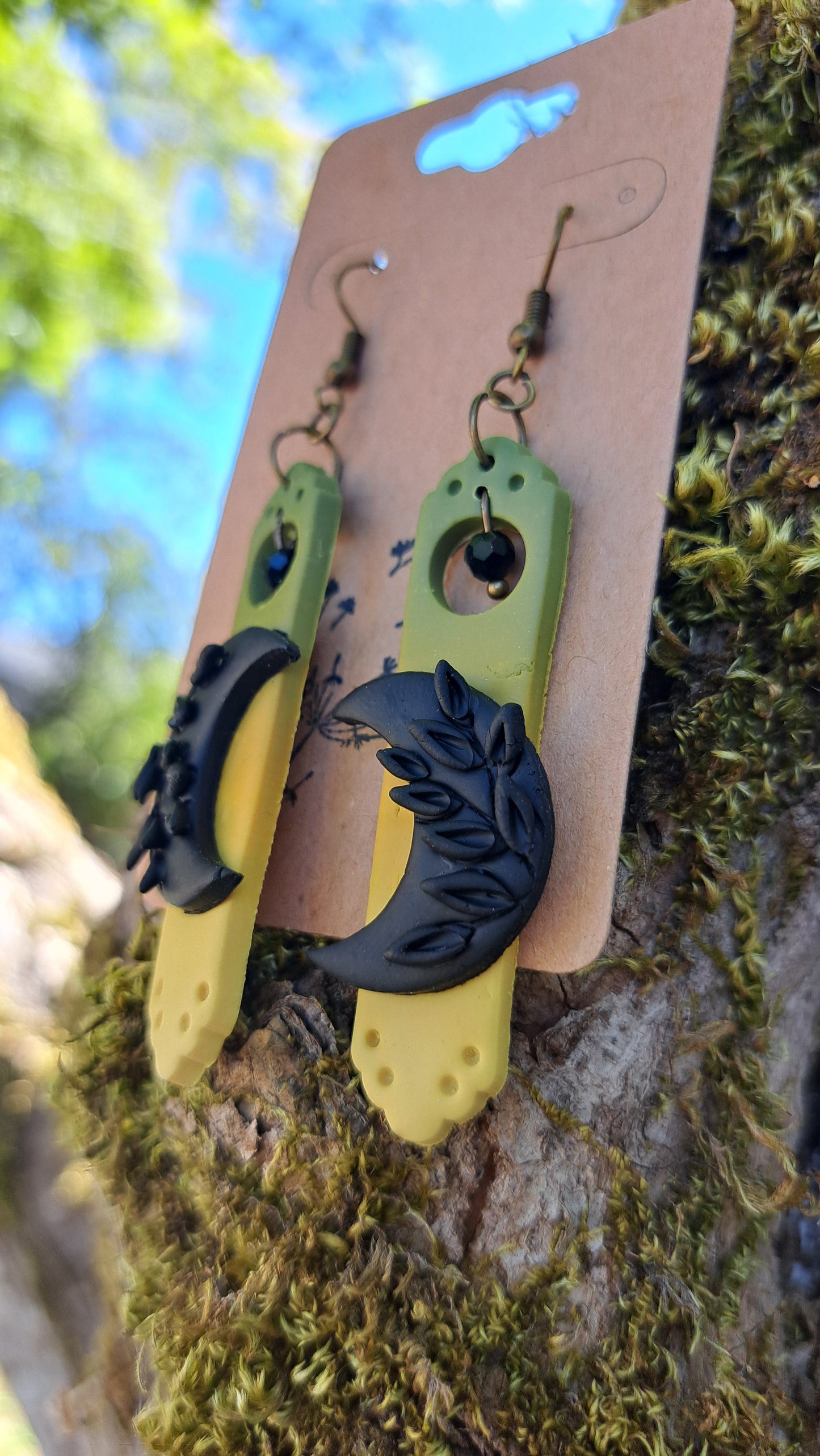 Handmade "Dark Moon" Polymer Clay Dangle Earrings