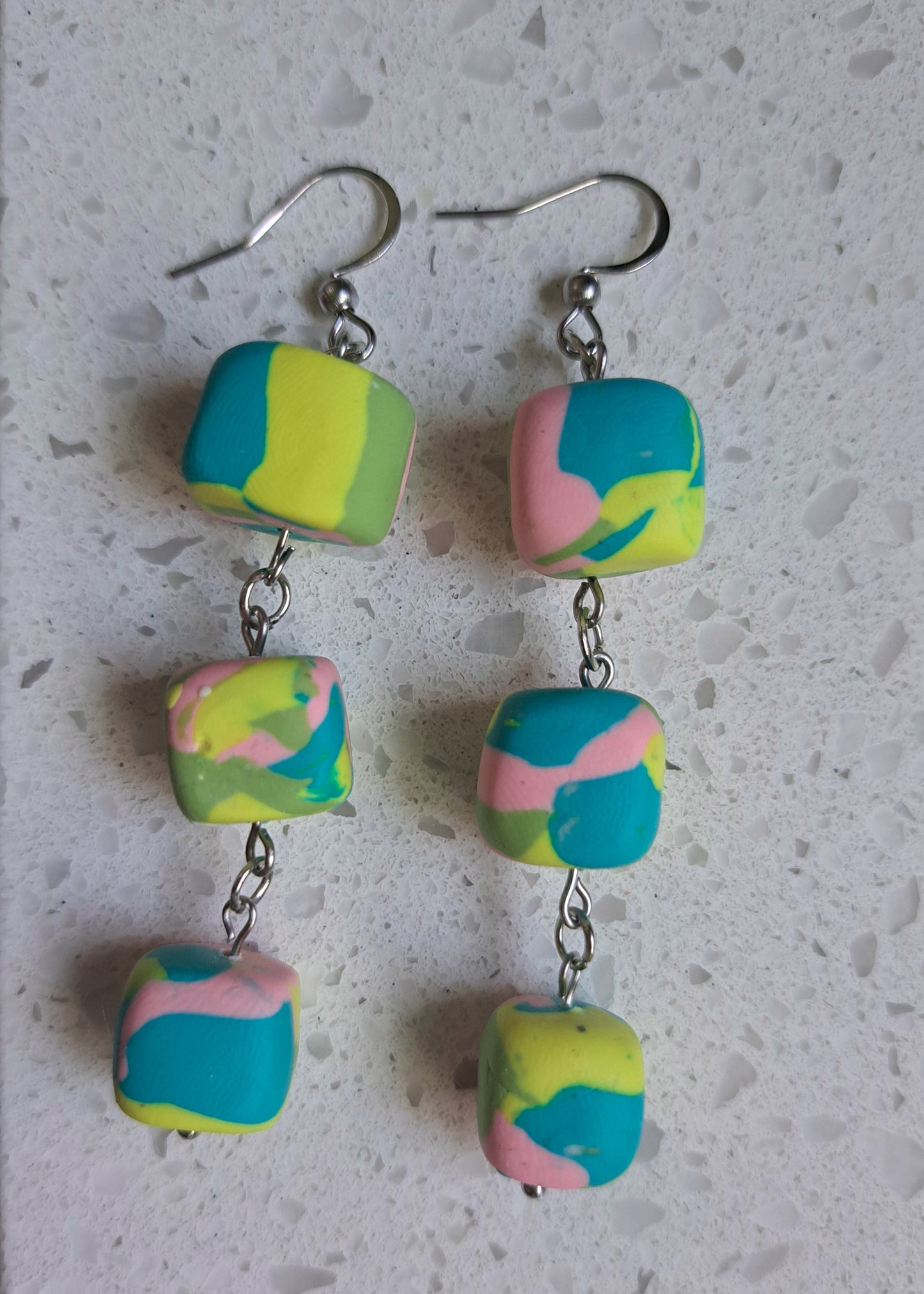 Handmade Polymer Clay Cube Dangle Earrings