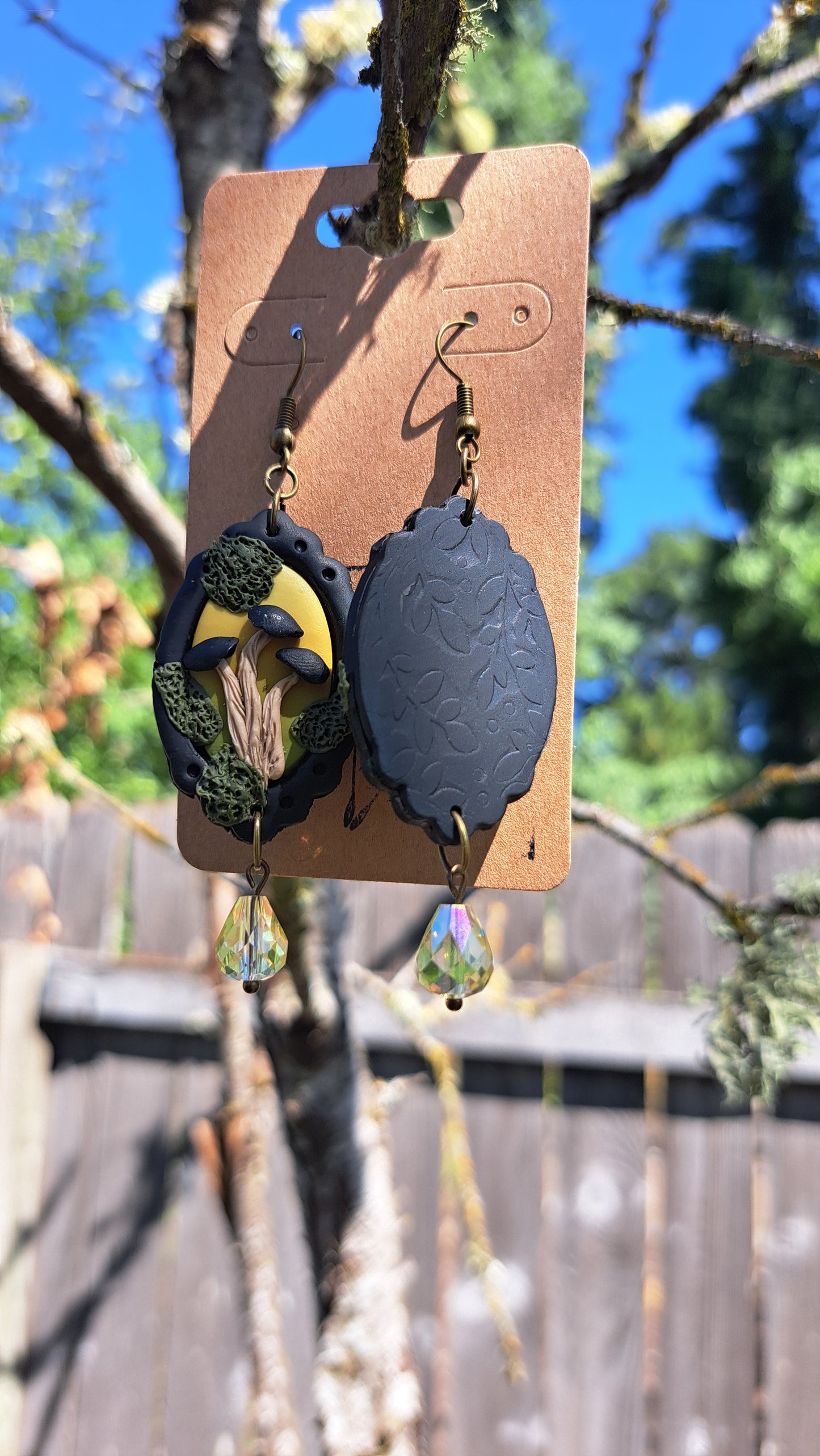 Handmade "Dark Mossy Mushroom" Polymer Dangle Earrings