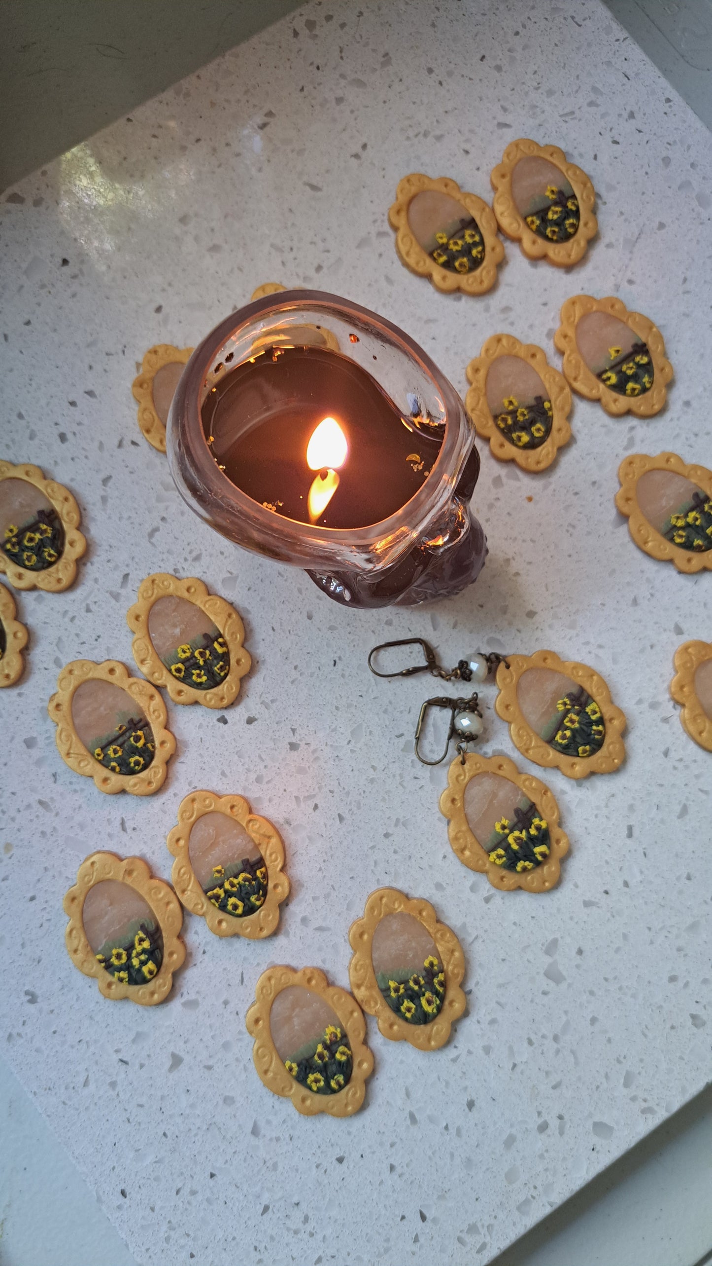 Handmade "Foggy Sunflower" Polymer Clay Earrings