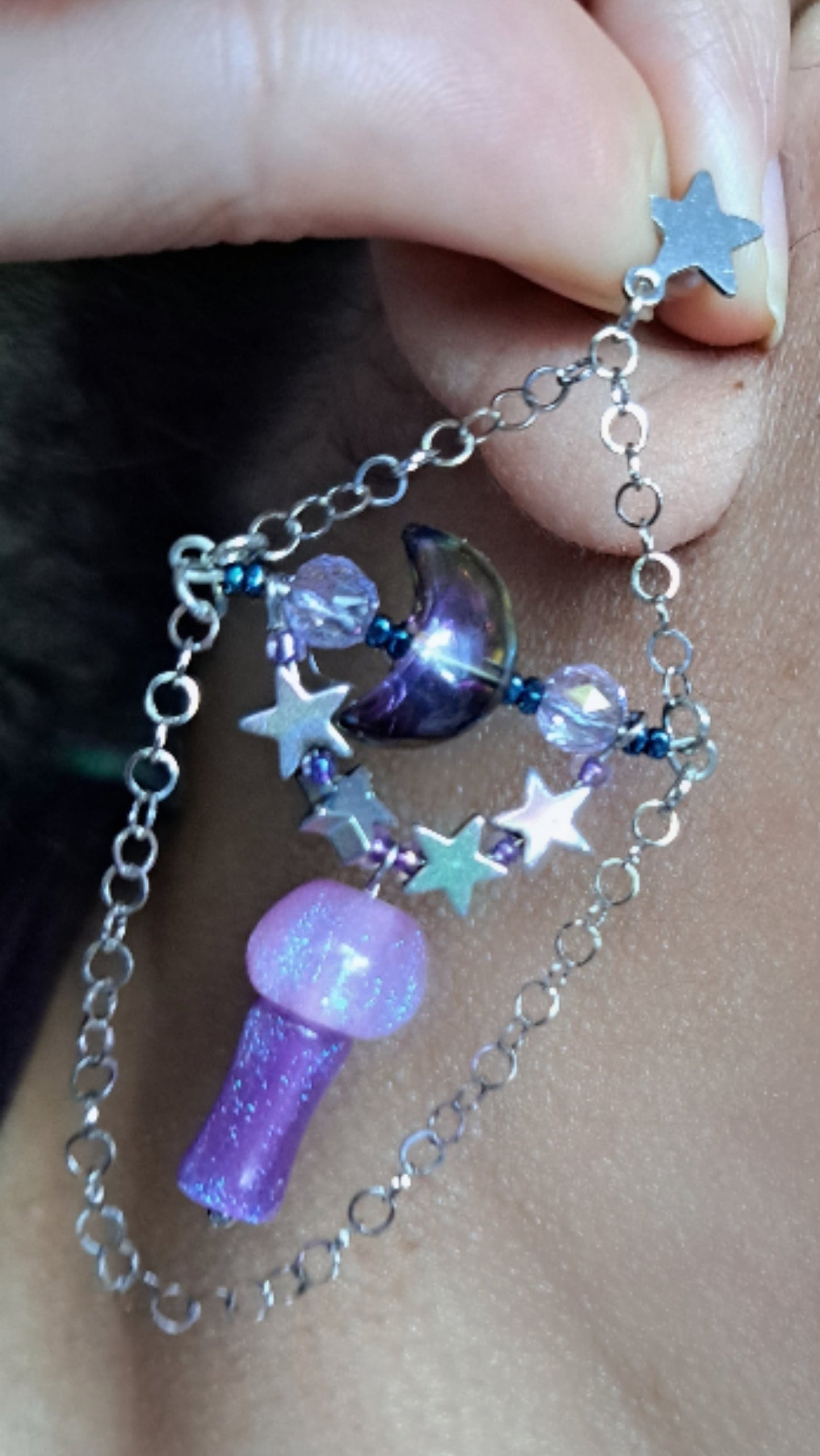 Handcrafted Galactic Mushroom Dangle Earrings