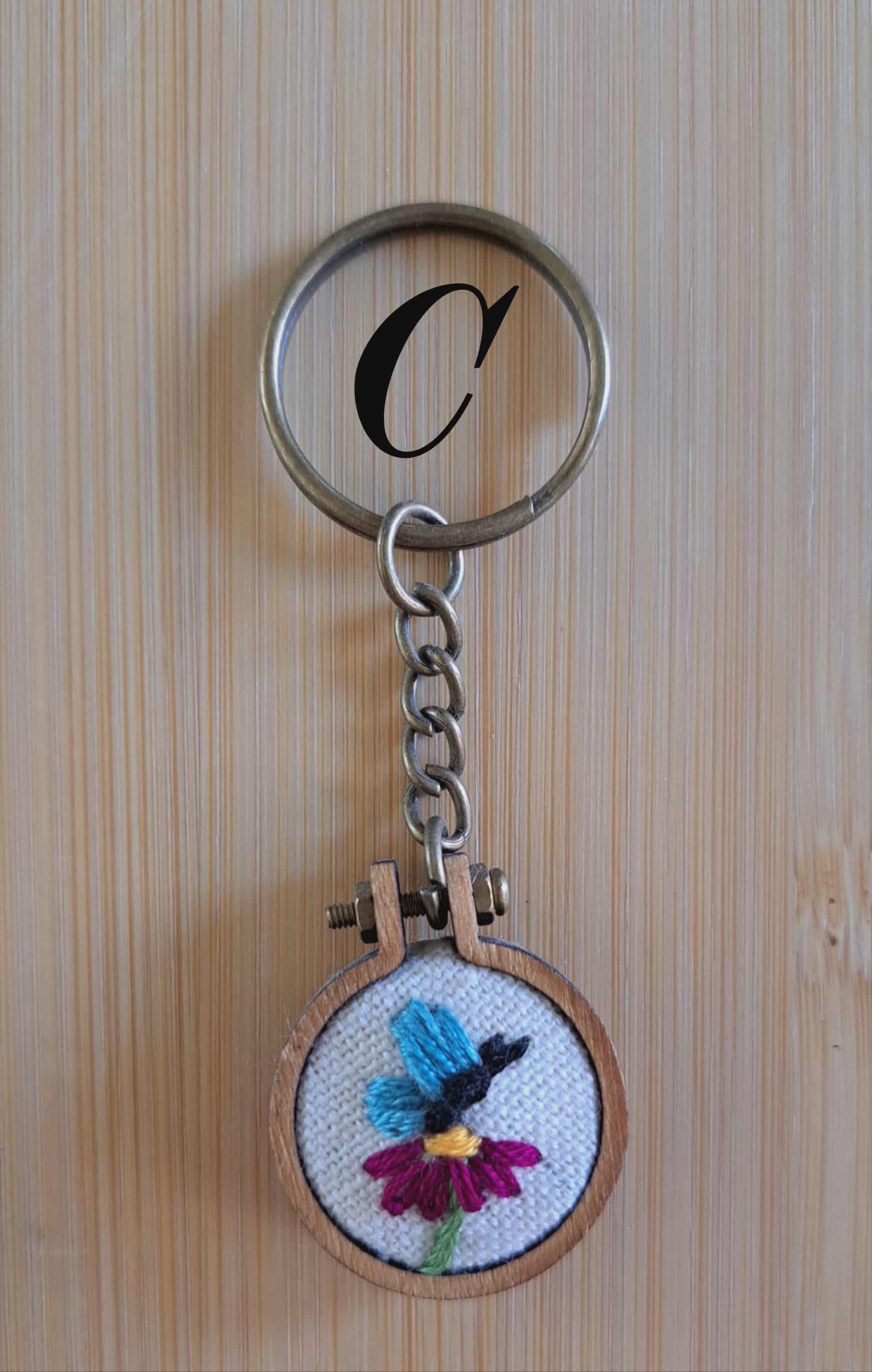 Handcrafted Embroidered Stem Flower Keychain