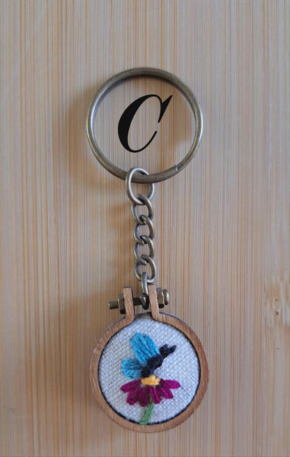Handcrafted Embroidered Stem Flower Keychain
