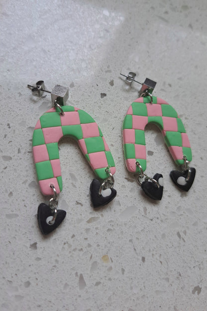 Handmade Polymer Clay Checkered/Polka Dot Dangles