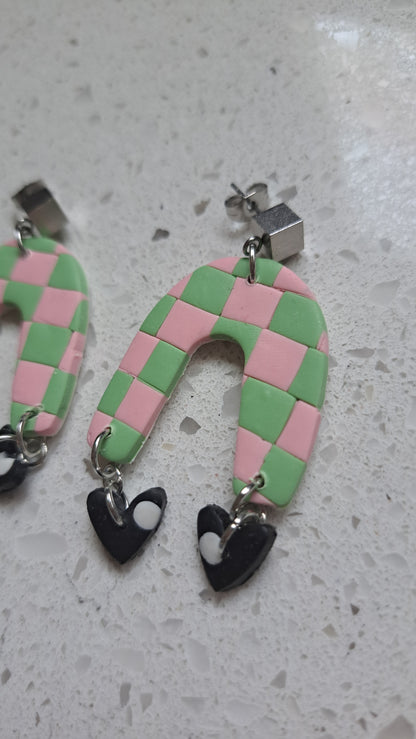 Handmade Polymer Clay Checkered/Polka Dot Dangles