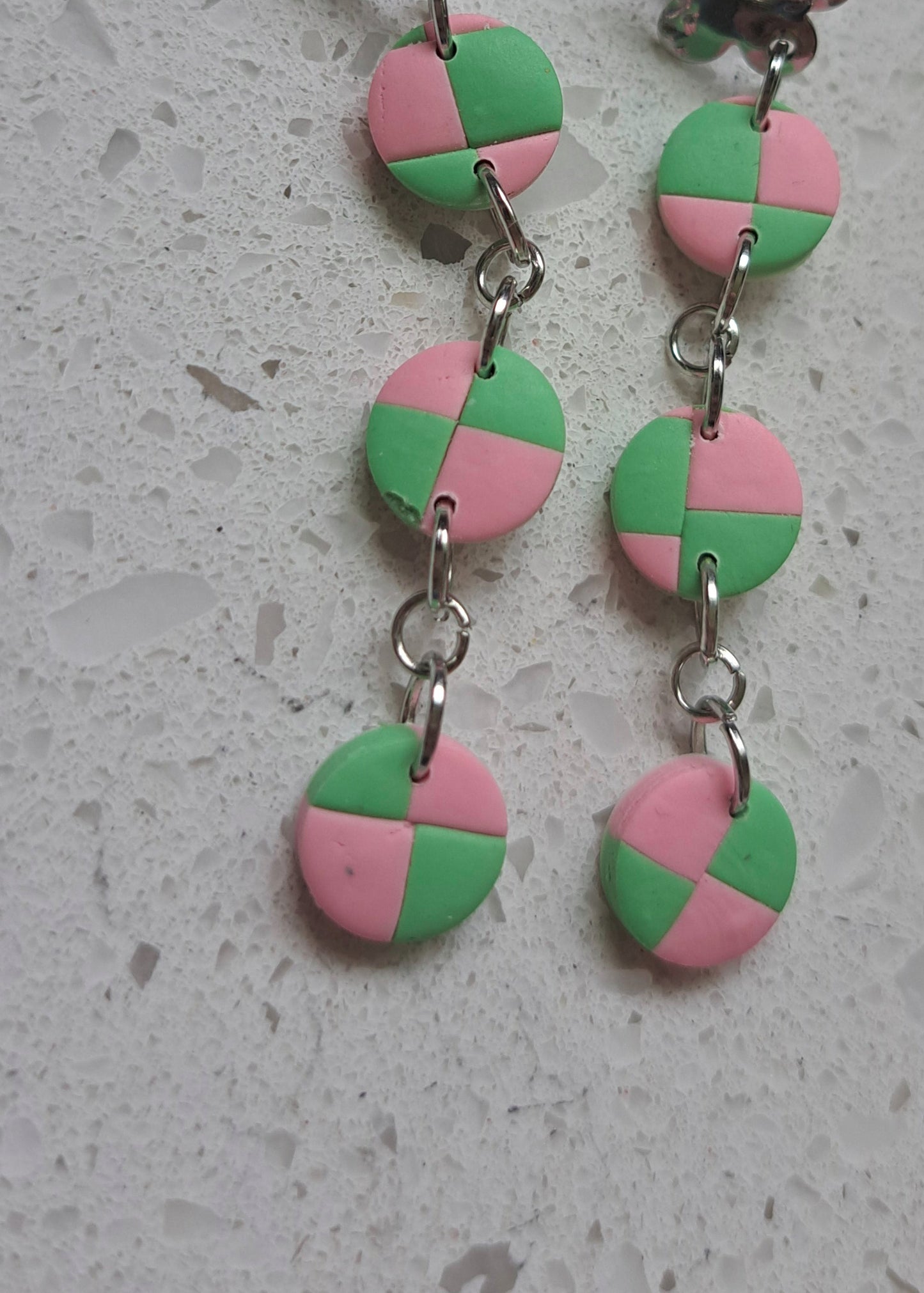 Handmade Polymer Clay Checkered Dangle Earrings