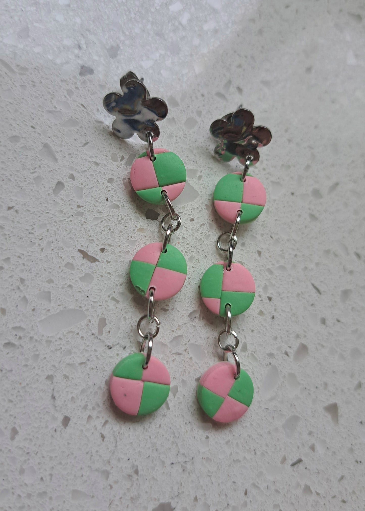 Handmade Polymer Clay Checkered Dangle Earrings
