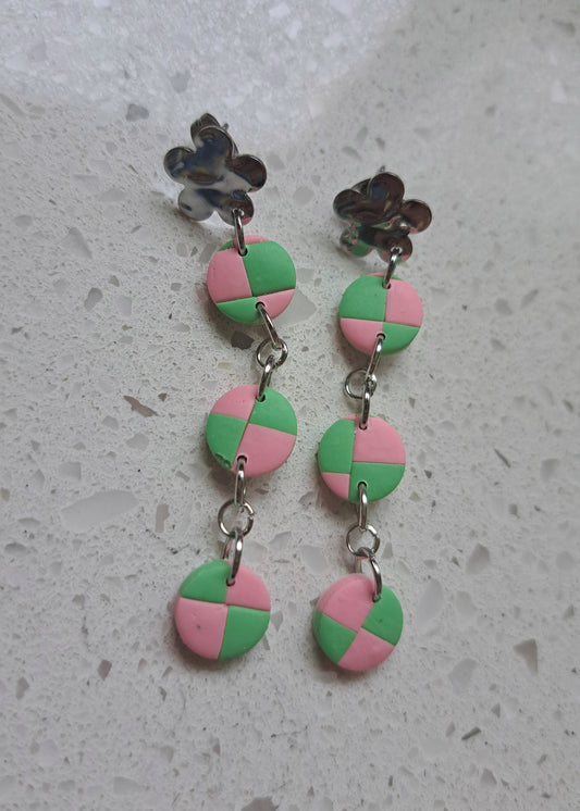 Handmade Polymer Clay Checkered Dangle Earrings