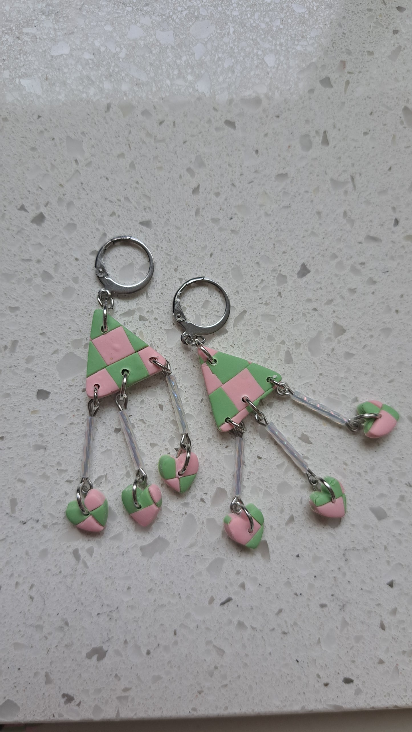 Handmade Polymer Clay Checkered Dangle Earrings