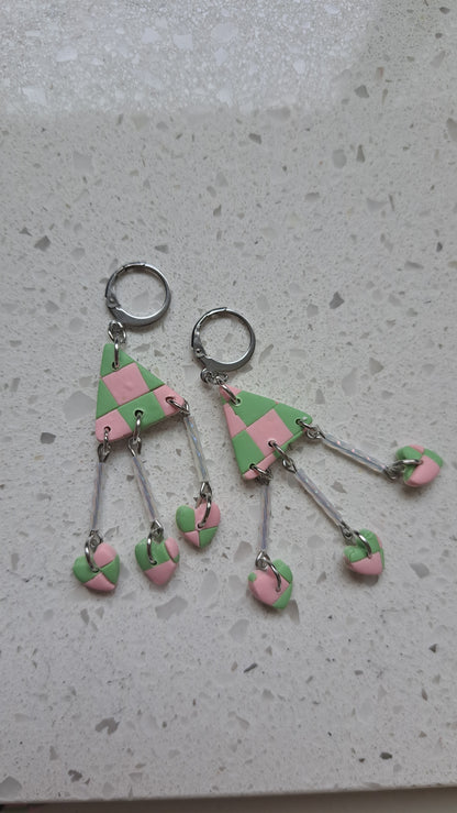 Handmade Polymer Clay Checkered Dangle Earrings