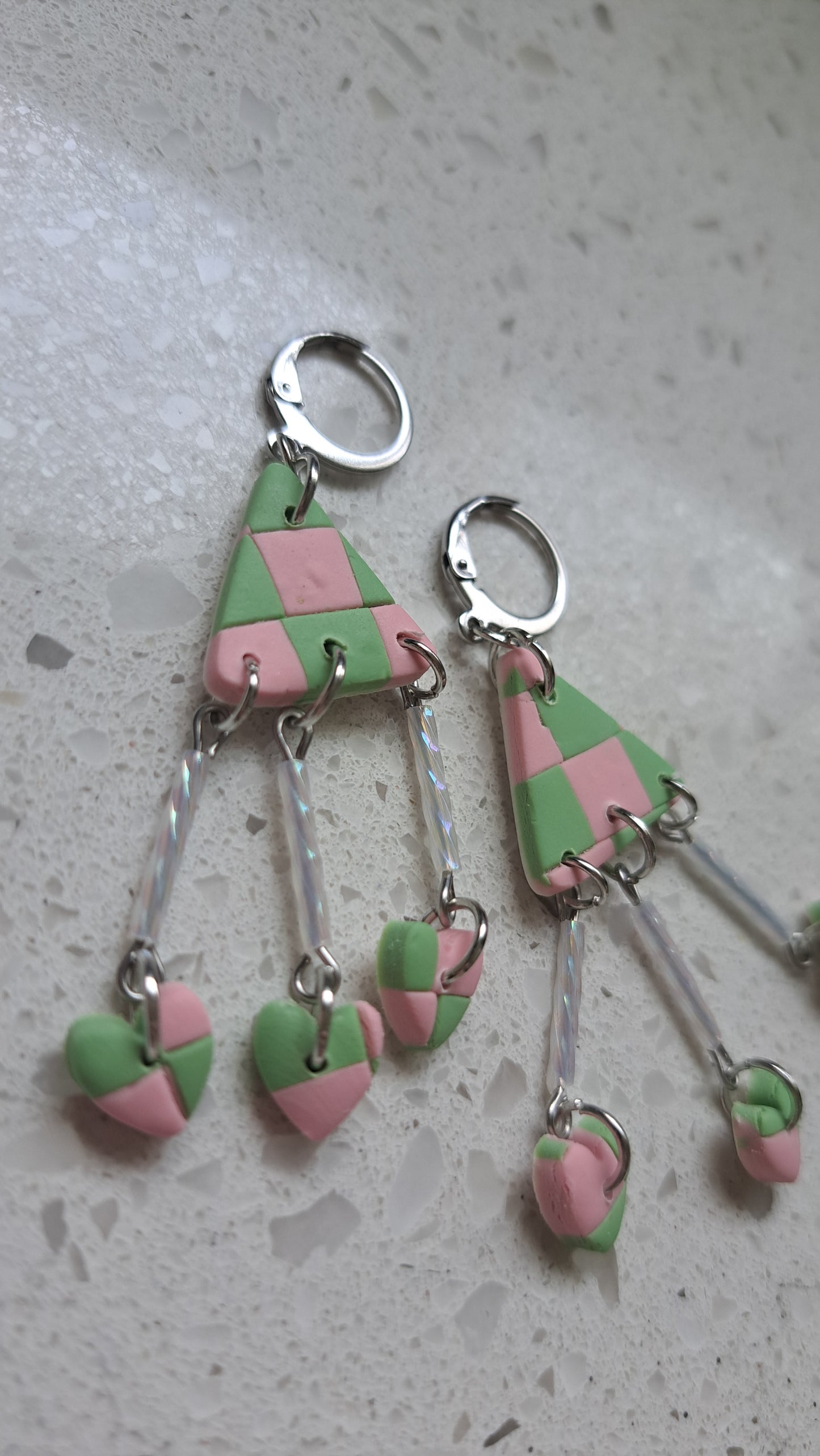 Handmade Polymer Clay Checkered Dangle Earrings