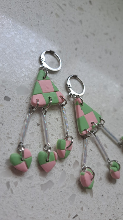 Handmade Polymer Clay Checkered Dangle Earrings