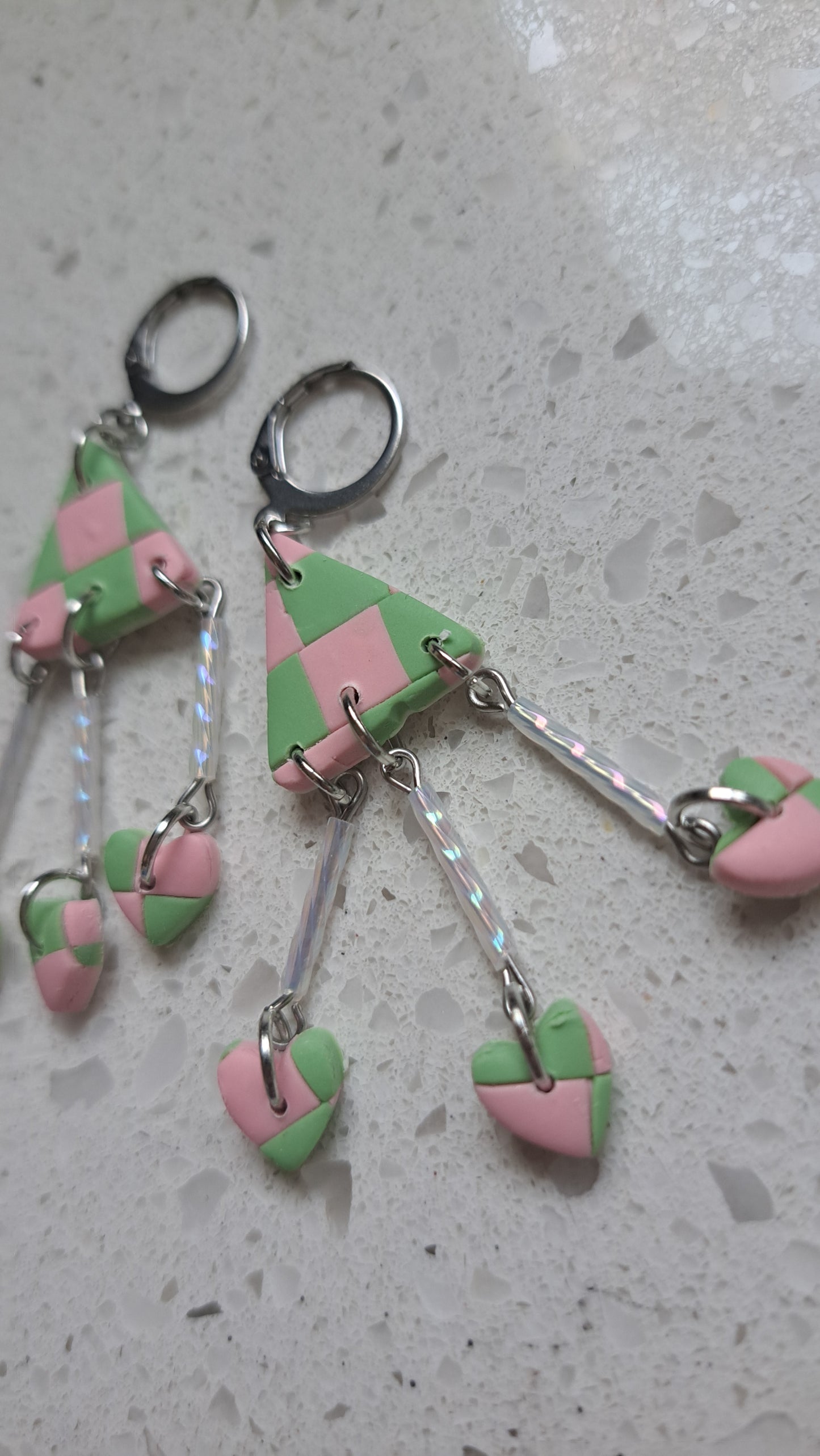 Handmade Polymer Clay Checkered Dangle Earrings
