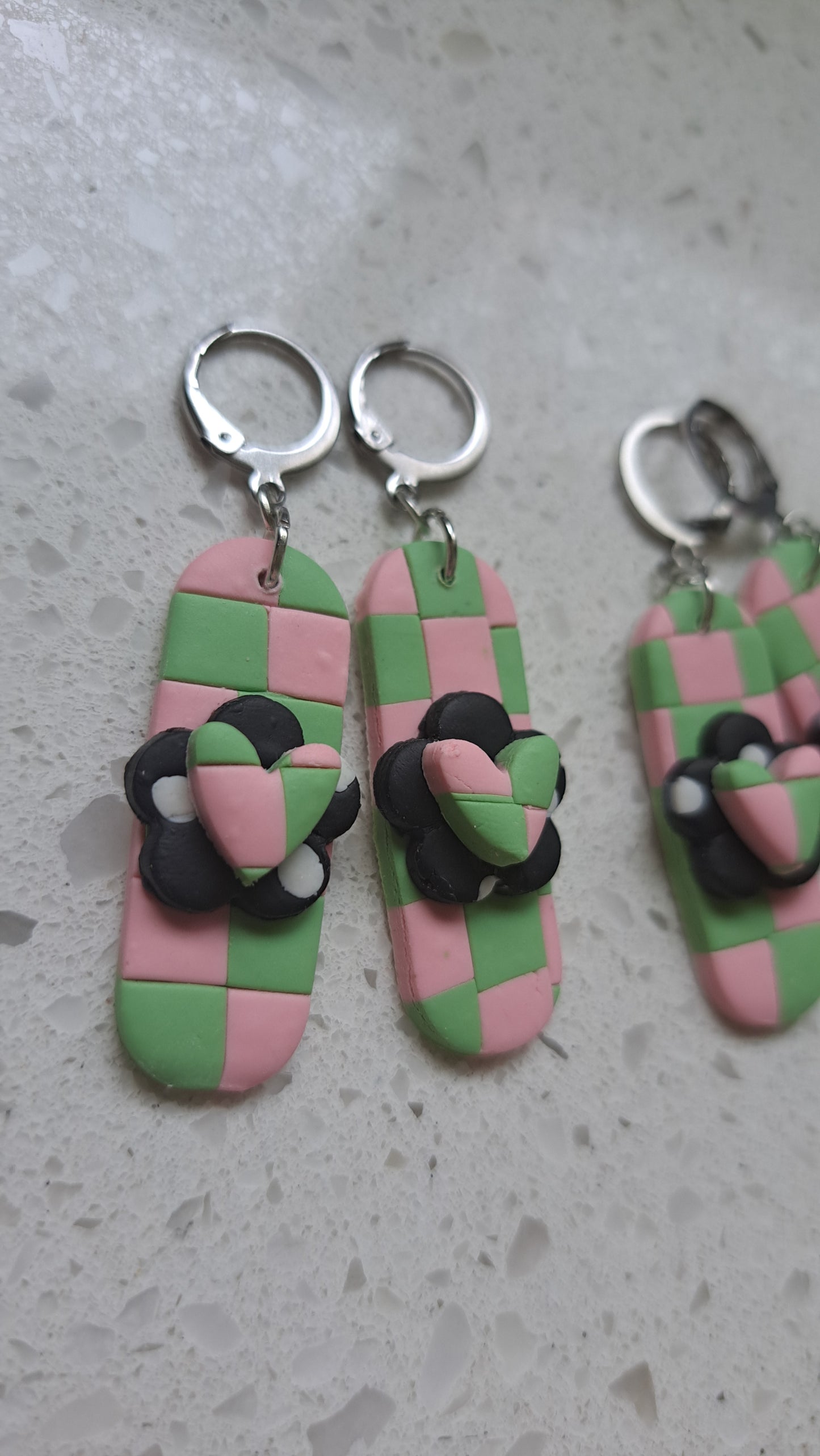 Handmade Polymer Clay Oblong Checkered/Polka Dot Dangles