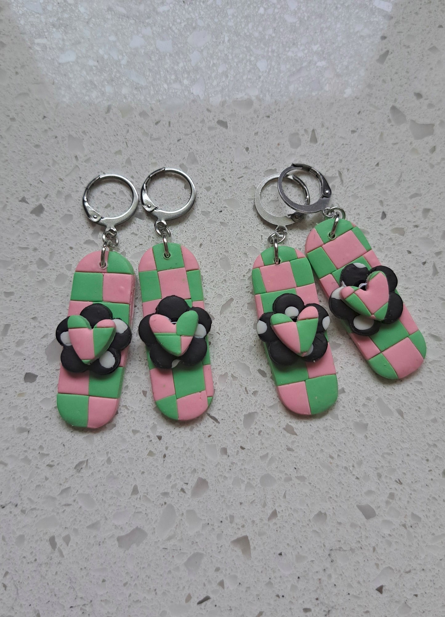 Handmade Polymer Clay Oblong Checkered/Polka Dot Dangles