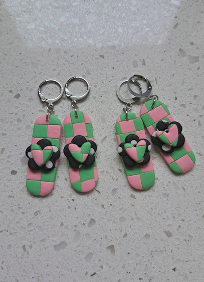 Handmade Polymer Clay Oblong Checkered/Polka Dot Dangles