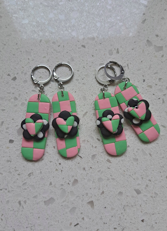 Handmade Polymer Clay Oblong Checkered/Polka Dot Dangles
