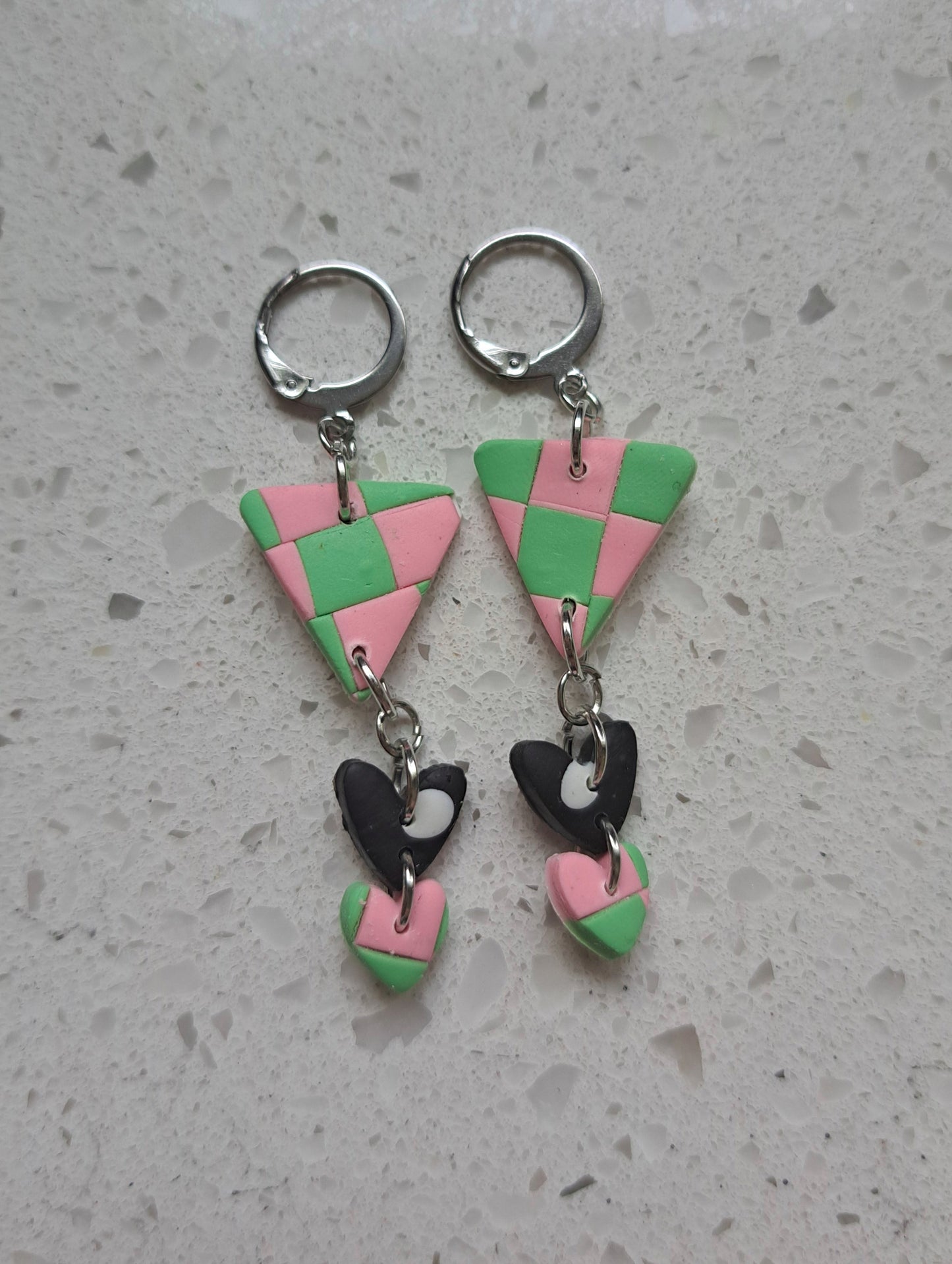 Handmade Polymer Clay Triangle Checkered/Polka Dot Dangles