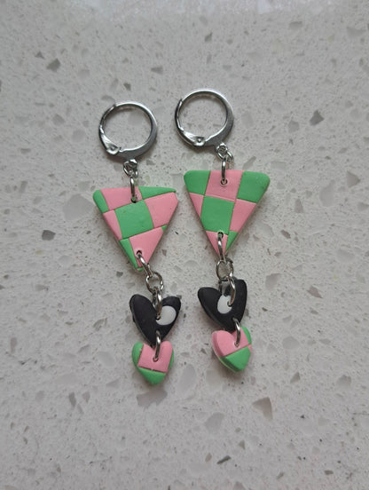 Handmade Polymer Clay Triangle Checkered/Polka Dot Dangles