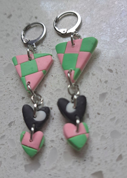 Handmade Polymer Clay Triangle Checkered/Polka Dot Dangles