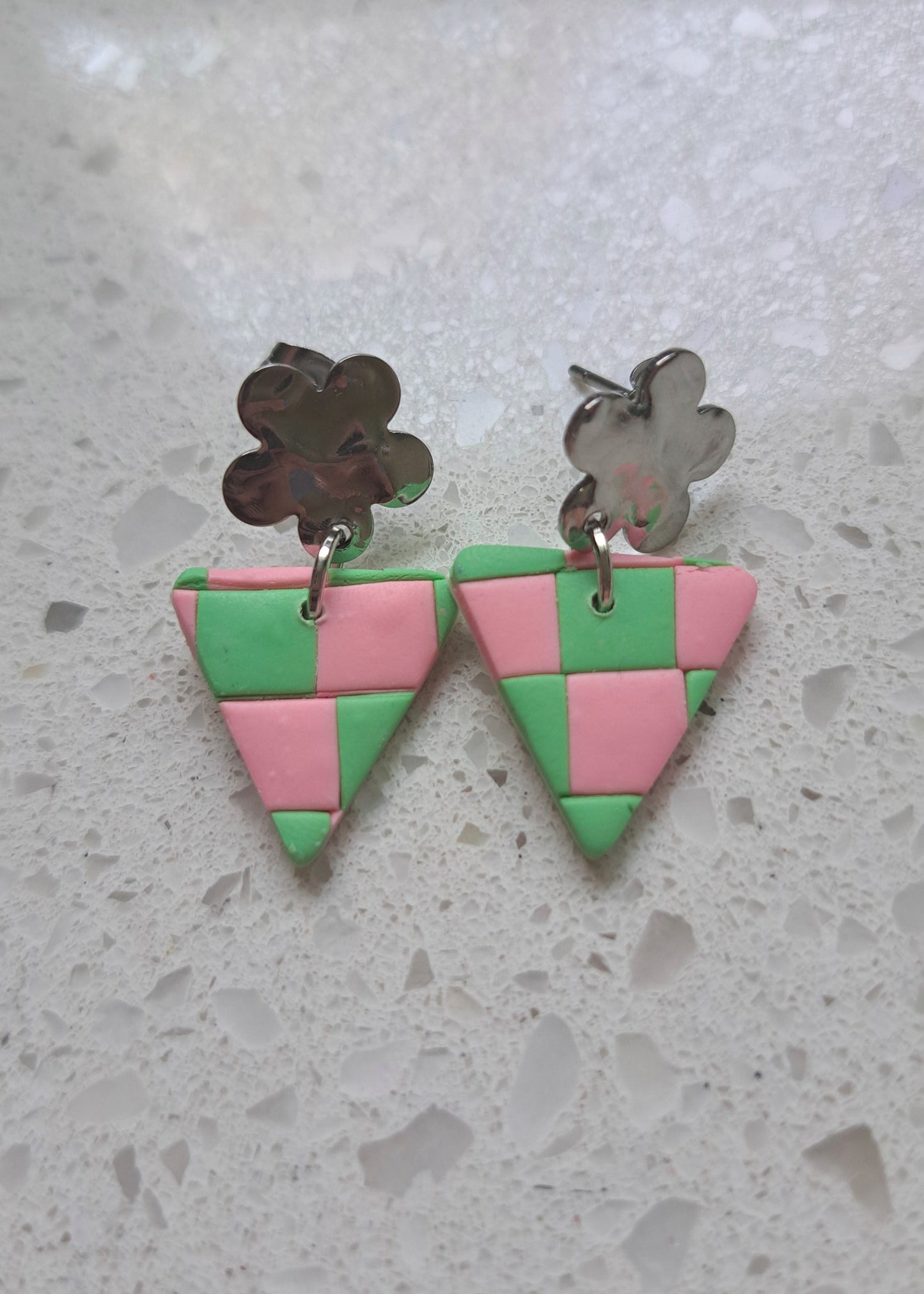Handmade Polymer Clay Checkered Dangle Earrings
