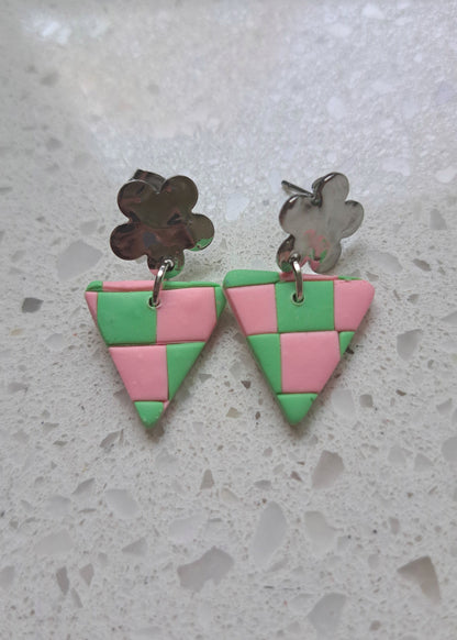 Handmade Polymer Clay Checkered Dangle Earrings