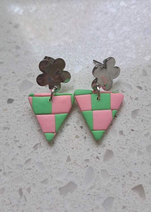 Handmade Polymer Clay Checkered Dangle Earrings