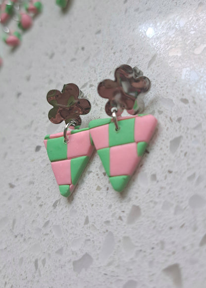 Handmade Polymer Clay Checkered Dangle Earrings