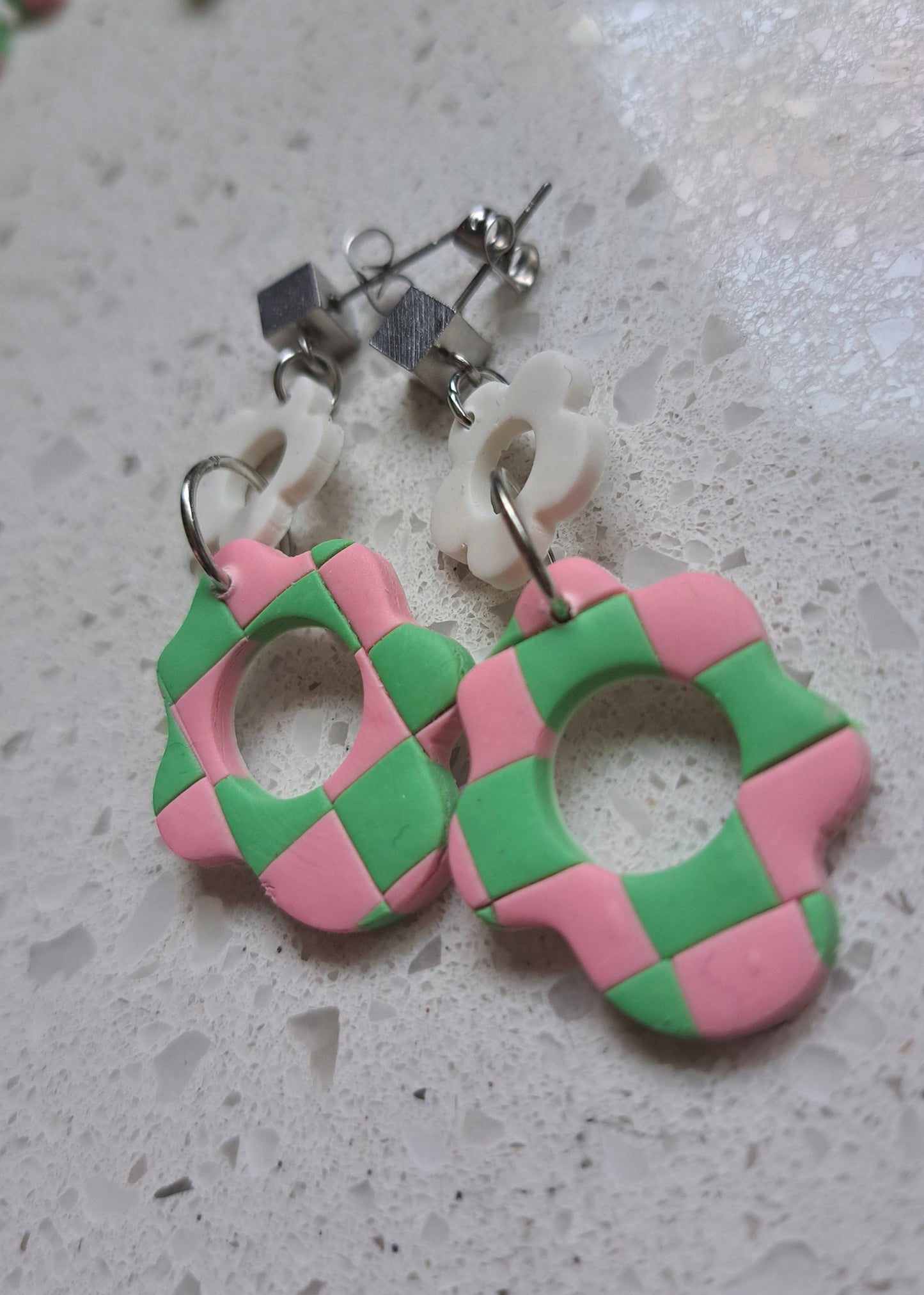 Handmade Polymer Clay Checkered Dangle Earrings