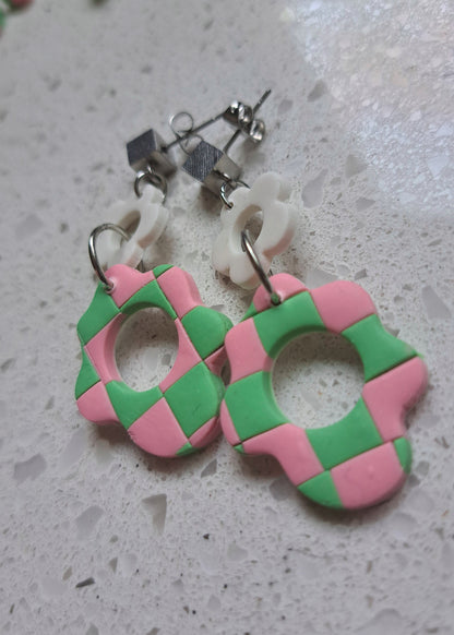 Handmade Polymer Clay Checkered Dangle Earrings