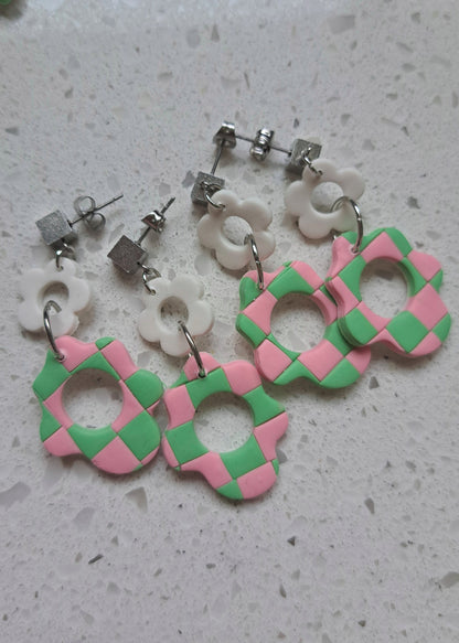 Handmade Polymer Clay Checkered Dangle Earrings