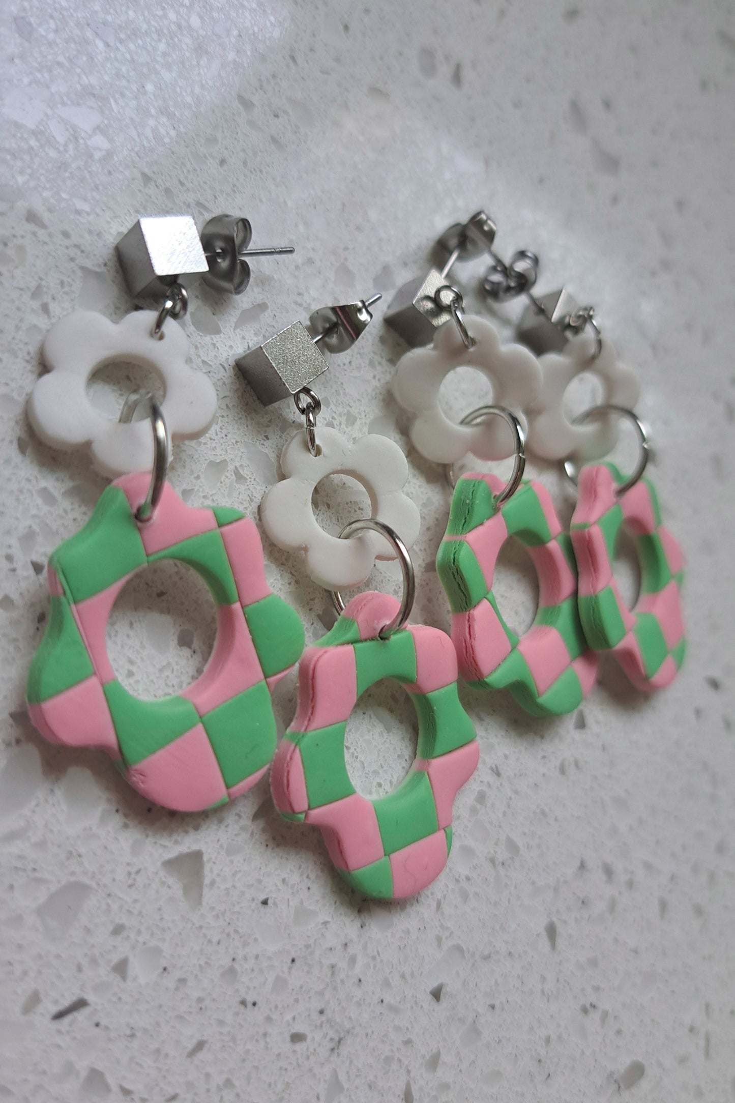 Handmade Polymer Clay Checkered Dangle Earrings