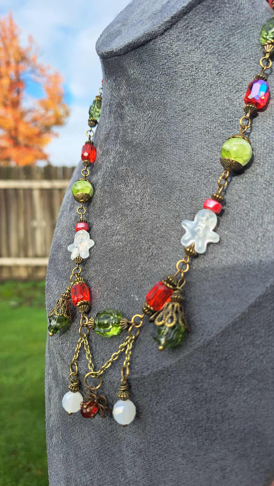 Handcrafted "Jolly Gingerbread" Bead Necklace