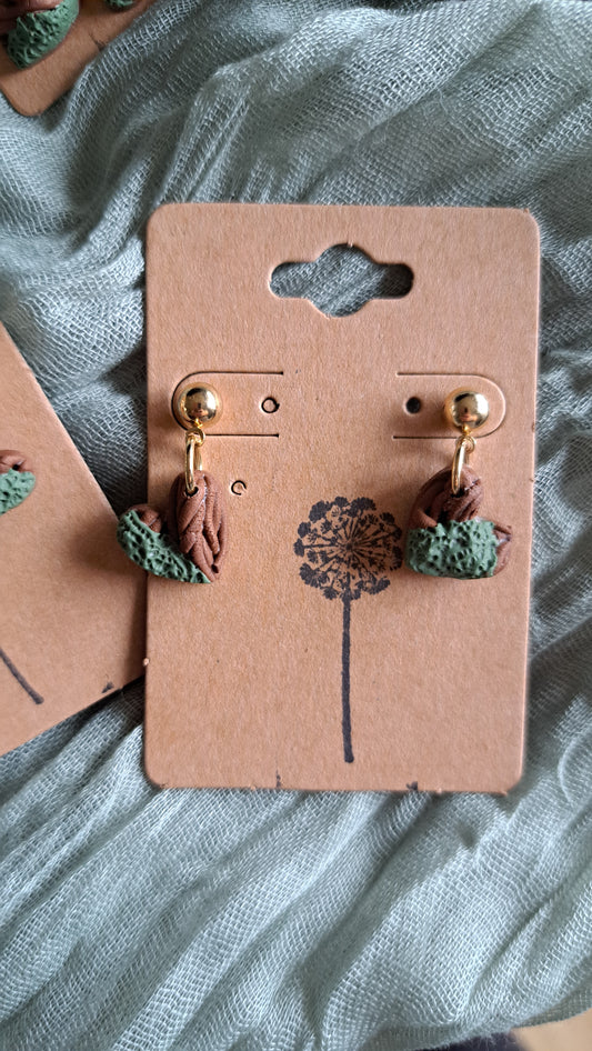 "Simply Mossy Heart" Polymer Clay Dangle Earrings (H)