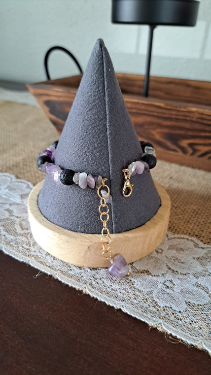 Handcrafted Amethyst & Lava Rock Single Band Braclet