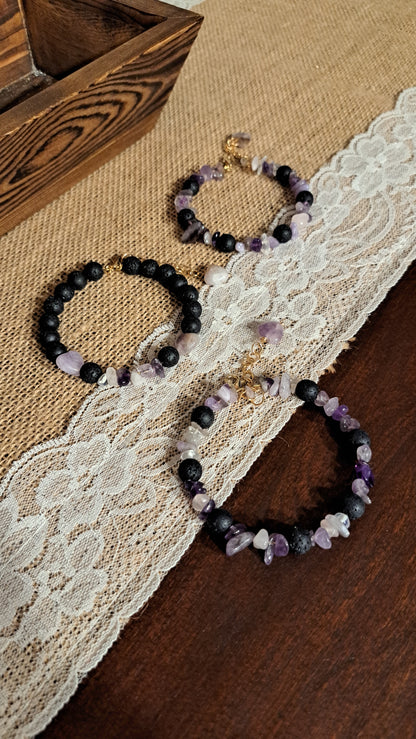 Handcrafted Amethyst & Lava Rock Single Band Braclet