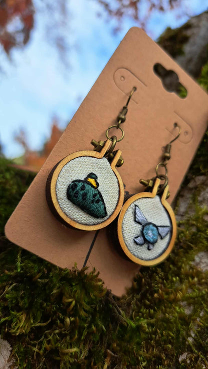 Handcrafted  "Ocarina & Navi" Embroidery Earrings