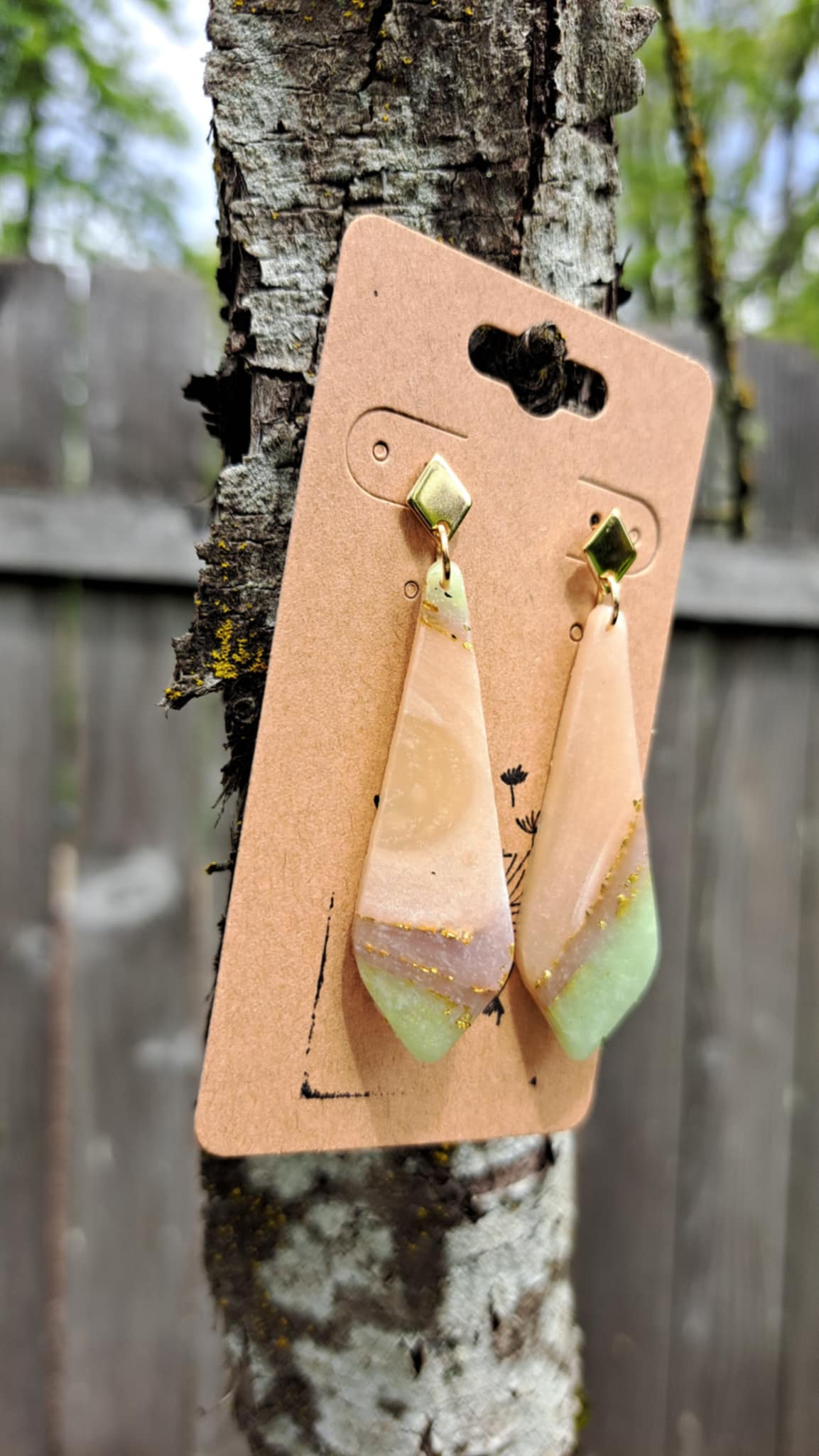 Agate Effect Polymer Clay Dangle Earrings (A)