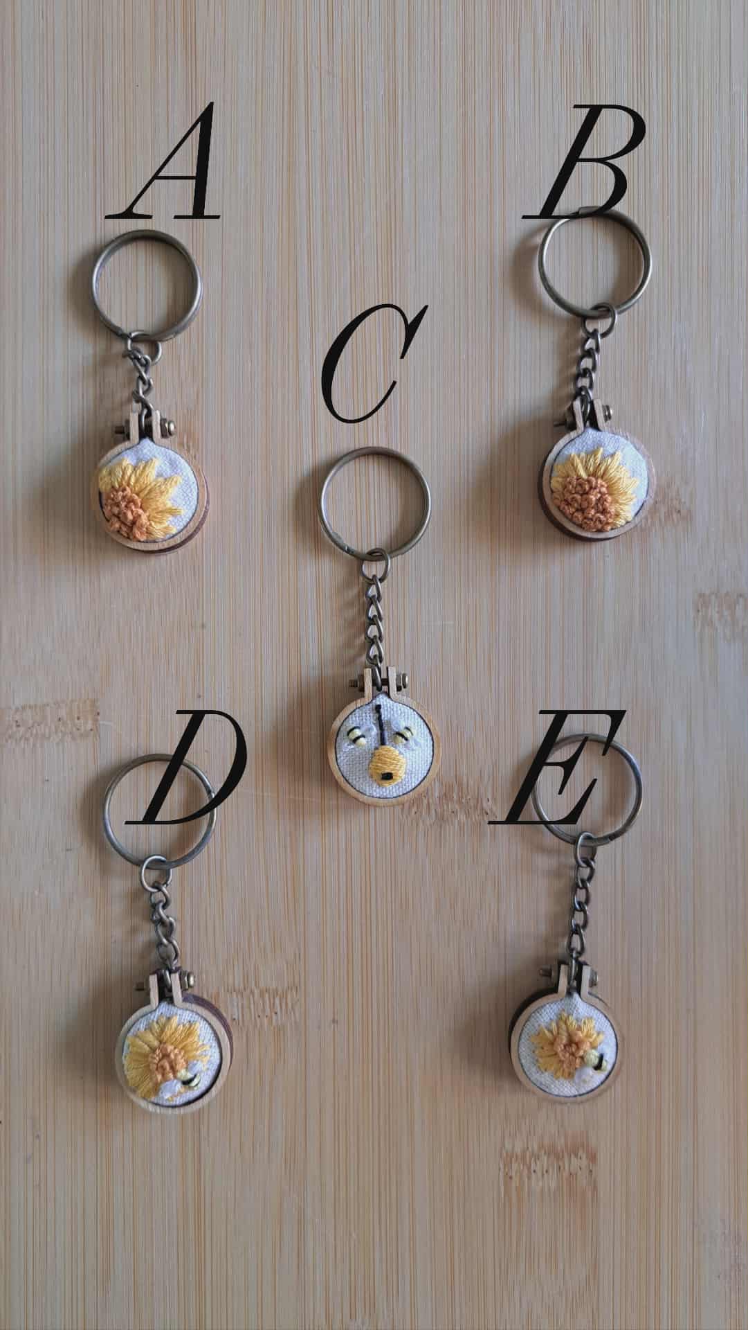 Handcrafted Embroidered Flower/Bees Keychain