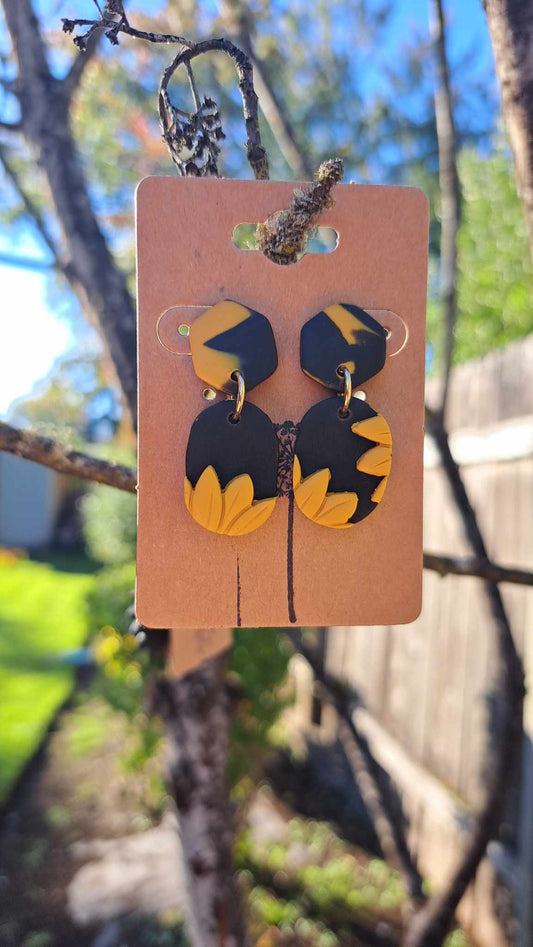 Small Sunflower Polymer Clay Dangle Earrings