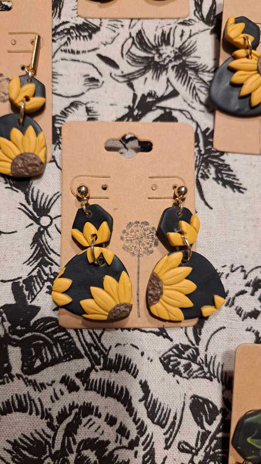 Sunflower Polymer Clay Dangle Earrings