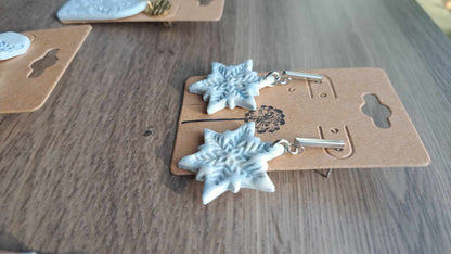 Blizzard Snowflakes Polymer Clay Dangle Earrings (R)