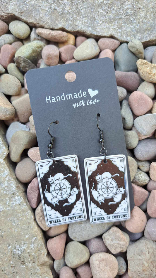 Acrylic Tarot Cat "Wheel Of Fortune" Card Earrings