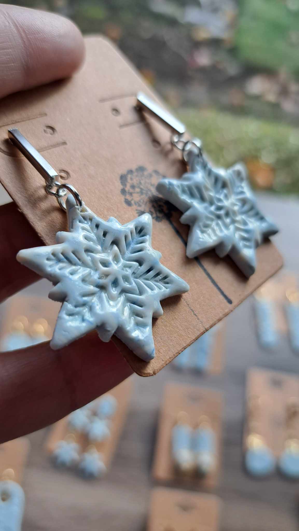 Blizzard Snowflakes Polymer Clay Dangle Earrings (R)